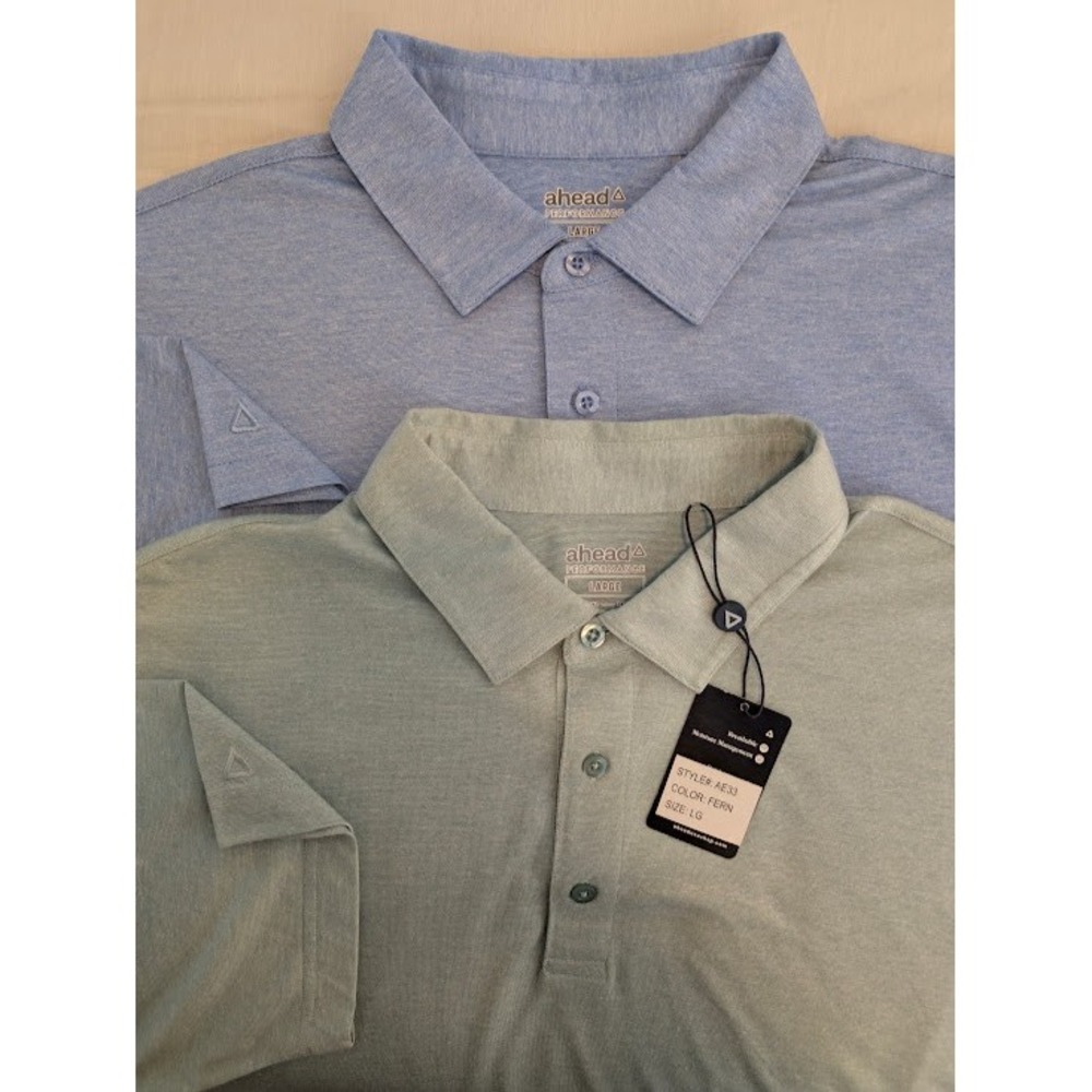 (Lot of 2) Ahead Performance Polo Shirt Mens L Blue Green